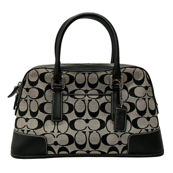 Auth COACH Signature 6047 Gray Black Jacquard Leather Handbag - Picture 1 of 11